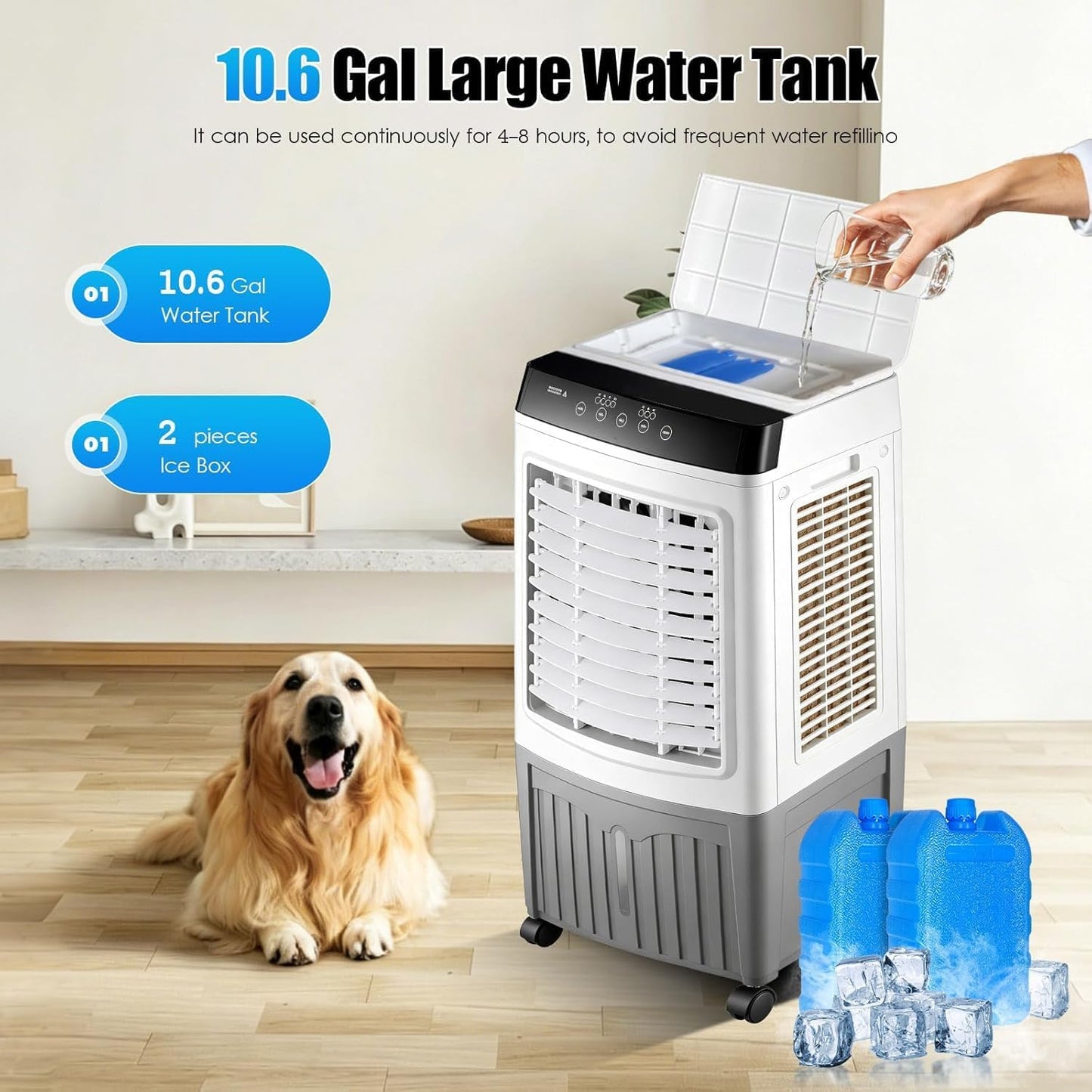 GENERIC Refroidisseur D'air Par évaporation, 3 100 CFM Avec 3 Modes, Vitesses Du Vent, Oscillation à 120°, Minuterie De 0 à 7,5 H, AC Portable Pour Terrasse, Garage, Utilisation Commerciale
