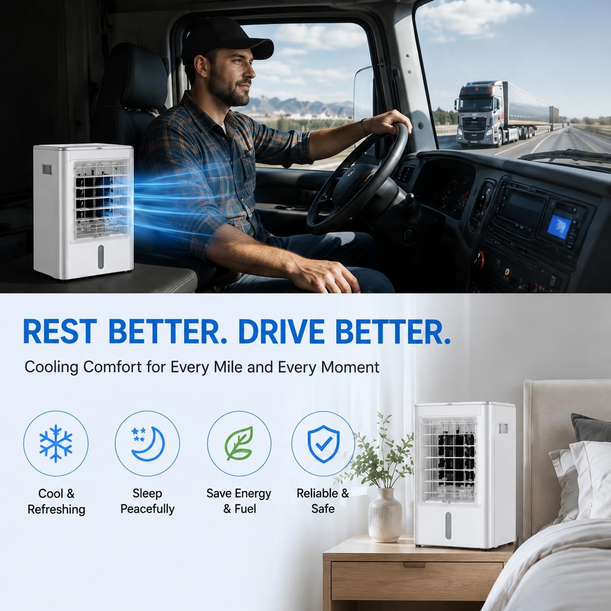  Climatiseur 4 En 1 Pour Camions, Ventilateur Portable à 3 Vitesses Et 4 Modes, Refroidissement Rapide, Idéal Pour Les Semi-remorques, Les Bus, Les Camping-Cars Et Les Habitations Car-24V