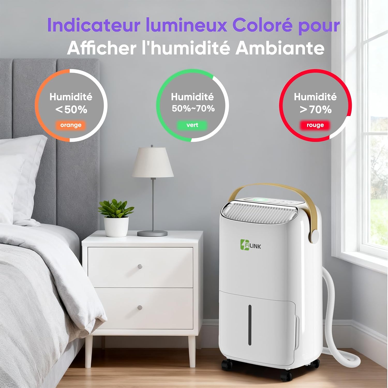  Deshumidificateur D Air 16L/Jour, Déshumidificateur Electrique, Minuterie 24H, Verrouillage Pour Enfants, Protection Anti Débordement, 110m³ (45m²), Pour Maison, Appartement, Salle De Bain, Cave