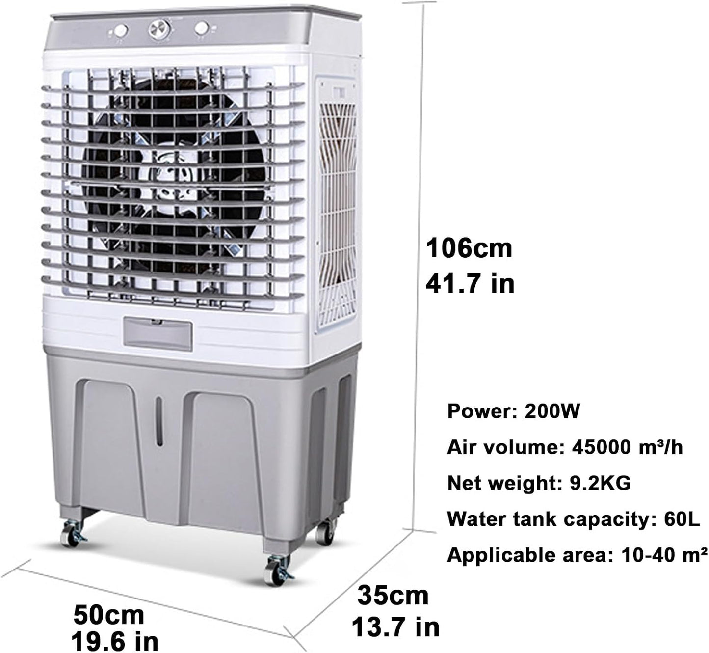 GENERIC Refroidisseur D'air Par évaporation, Réservoir D'eau De 60 L, Oscillation à 120°, 3 Modes Et Vitesses Du Vent – Refroidisseur De Marais Commercial Extérieur