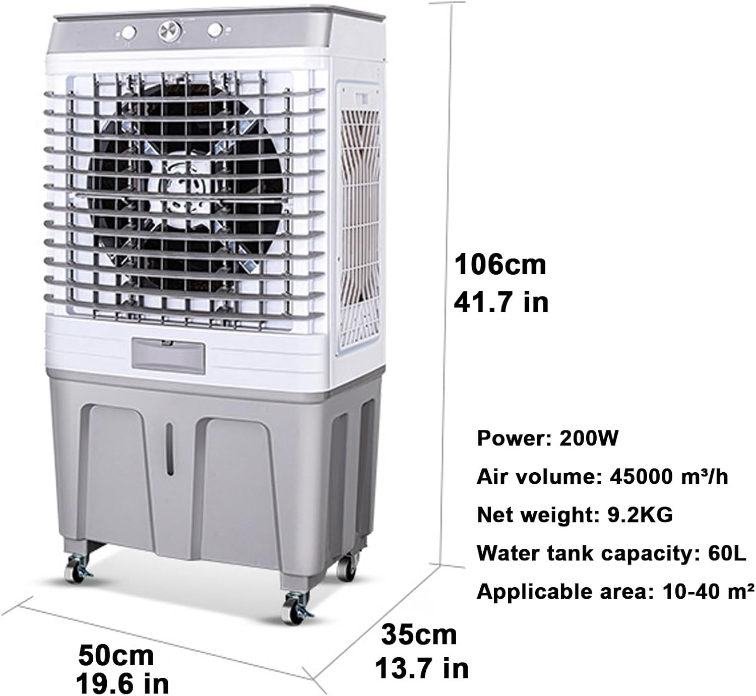 GENERIC Refroidisseur D'air Par évaporation, Réservoir D'eau De 60 L, Oscillation à 120°, 3 Modes Et Vitesses Du Vent – Refroidisseur De Marais Commercial Extérieur