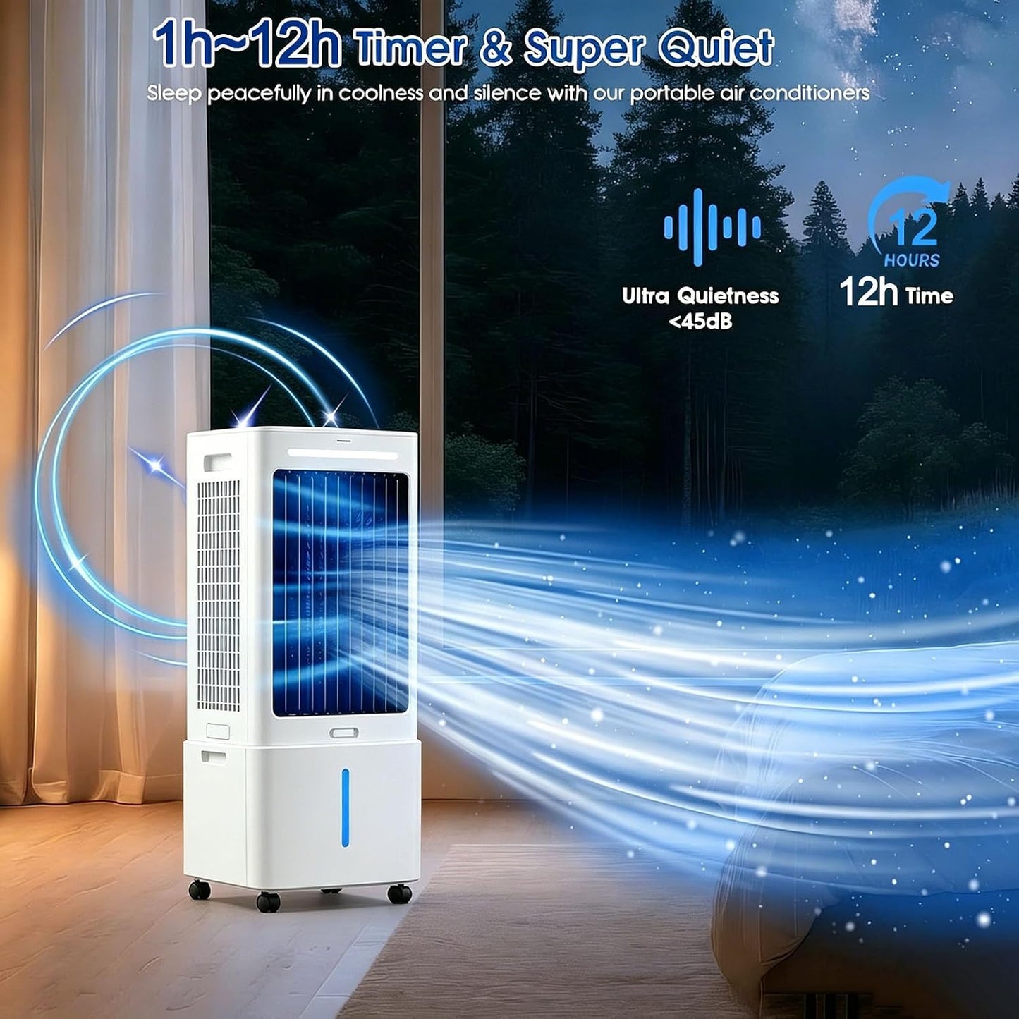  Climatiseur Mobile 25L, Refroidisseur D'Air Évaporatif Avec Télécommande, 3 Vitesses Et 3 Modes, Minuterie 12H, 2 Boîtes Des Glacières, Climatisation Portable Pour Maison Bureau Chambre Cuisine