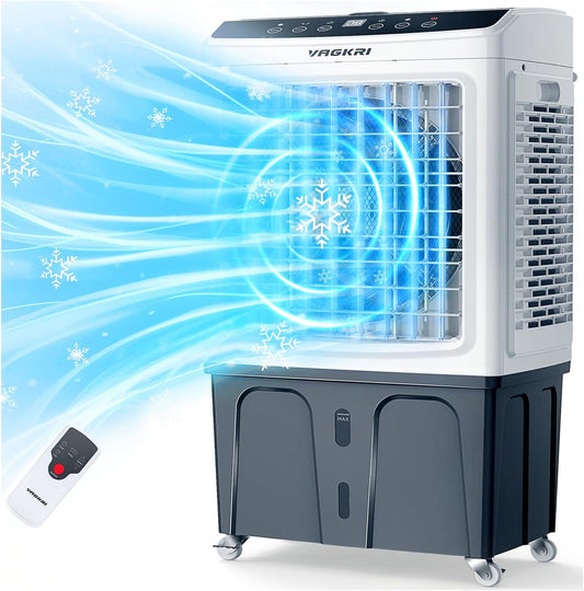  VAGKRI Refroidisseur D'air Par évaporation De 88,9 Cm, Refroidisseur De Marais De 2 800 CFM, Refroidisseur D'air D'oscillation De 120° Avec Télécommande, Minuterie 24 H, 3 Modes Et Vitesses Du Vent