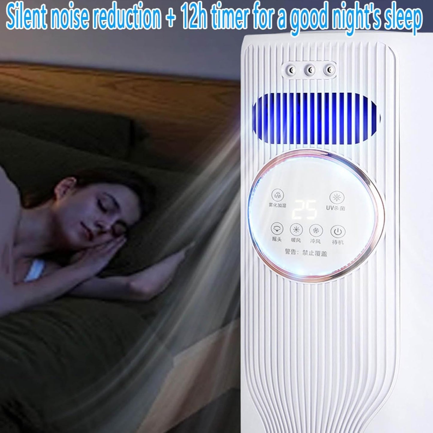 GENERIC Refroidisseur D'air Par évaporation Avec Télécommande, 4 Modes, 3 Vitesses, écran LED, Ventilateur De Refroidissement Portable Avec Minuterie De 12 H, Réservoir De 1,2 L, Design Silencieux Sans Pales
