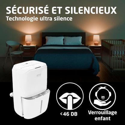  Amig – Déshumidificateur MIST - Capacité 20L/Jour - Régulation De L'humidité Et Minuterie - Réservoir D'eau Amovible 5,5L - 36x28x56 Cm - 270W - Couverture 160m³/h - Silencieux 42 DB - Séchage Linge