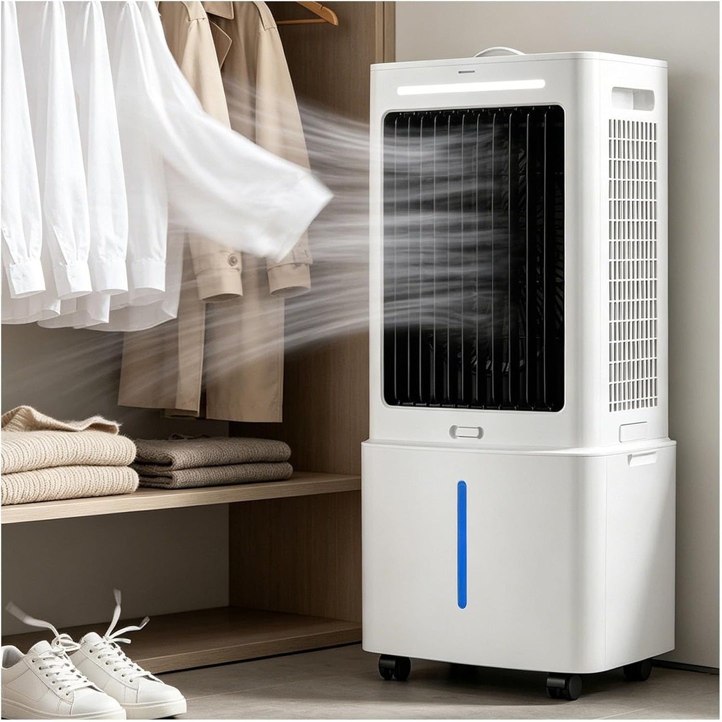  Ventilateur Refroidisseur D'air Par évaporation 3 En 1, Réservoir 25 L 9-12 H, Rotation Gauche-droite 120°, Roues 360°, 3 Réglages De Vitesse, Rideau D'eau, Sans Fenêtre, 80 W, For Garage Et Atelier