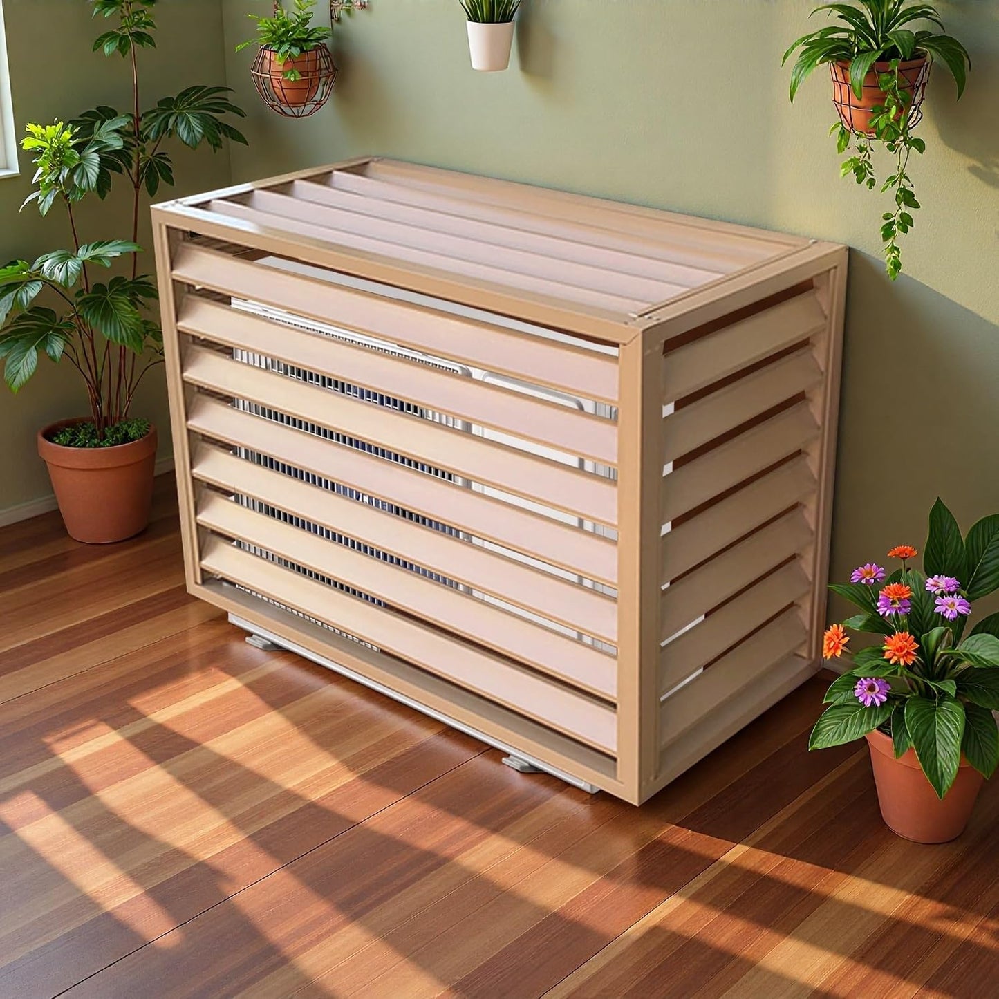 GENERIC Housse De Protection Multifonction Pour Climatiseur D'extérieur En Aluminium 100 X 50 X 70 Cm Avec Clôture D'intimité Et Rangement D'outils De Jardin (champagne)