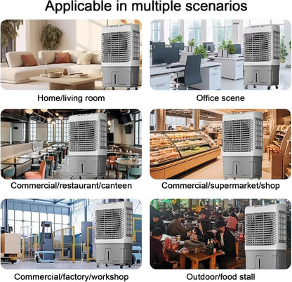 GENERIC Refroidisseur D'air Par évaporation Portable Avec Oscillation à 120°, 3 Vitesses, Idéal Pour Les Terrasses, Les Garages Et L'utilisation Commerciale