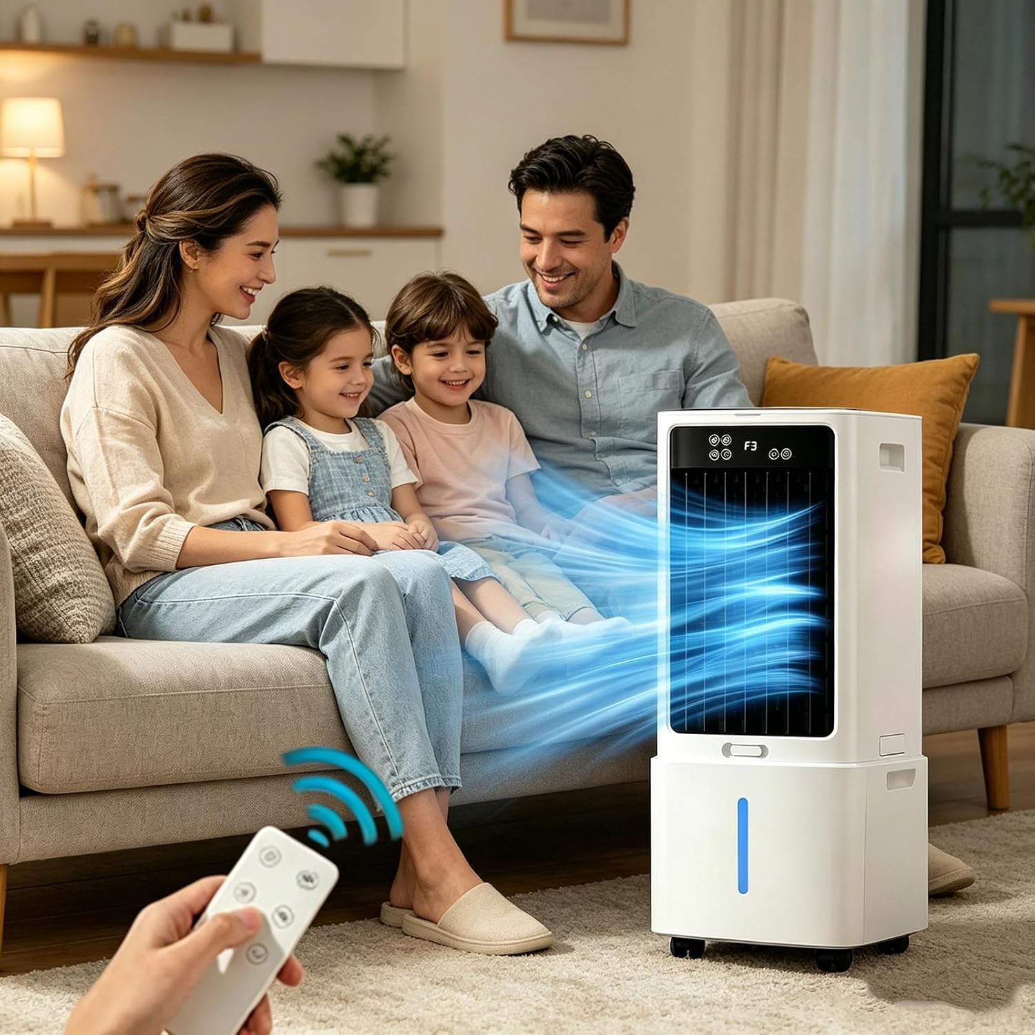  Climatiseur Mobile 25L, Refroidisseur D'Air Évaporatif Avec Télécommande, 3 Vitesses Et 3 Modes, Minuterie 12H, 2 Boîtes Des Glacières, Climatisation Portable Pour Maison Bureau Chambre Cuisine