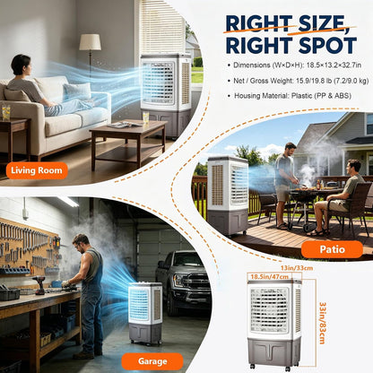 GENERIC Ventilateur Refroidisseur D'air Portable Avec Réservoir De 30 L Et Blocs De Glace, Coussin à 3 Côtés, Balançoire à 120°, Roues à 360°, 3 Vitesses, For Chambre, Atelier Et Terrasse