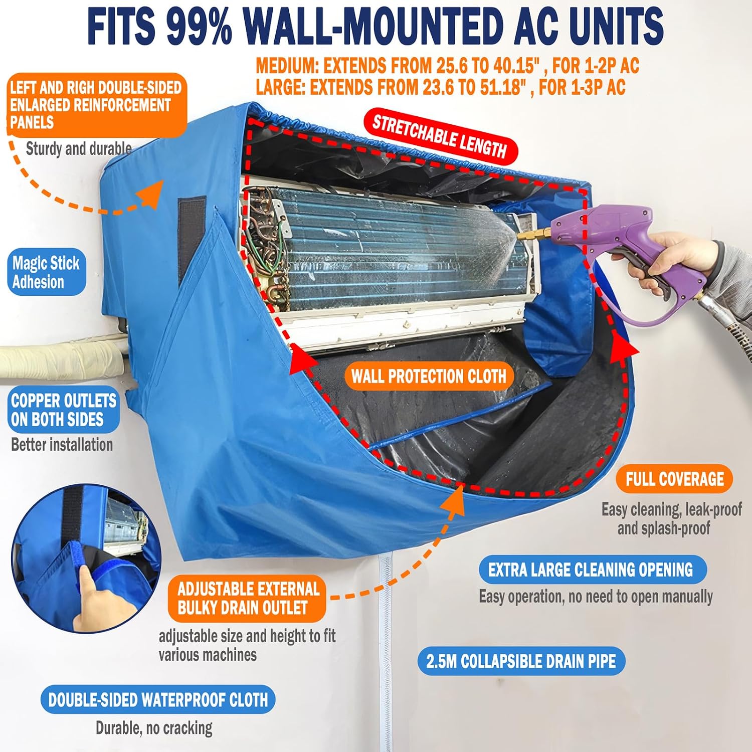  Kit Bâche Nettoyage Climatisation Mini Split, Couverture Complète Housse De Protection Étanche Pour Nettoyage Clim Mural Maison (Petite Taille)
