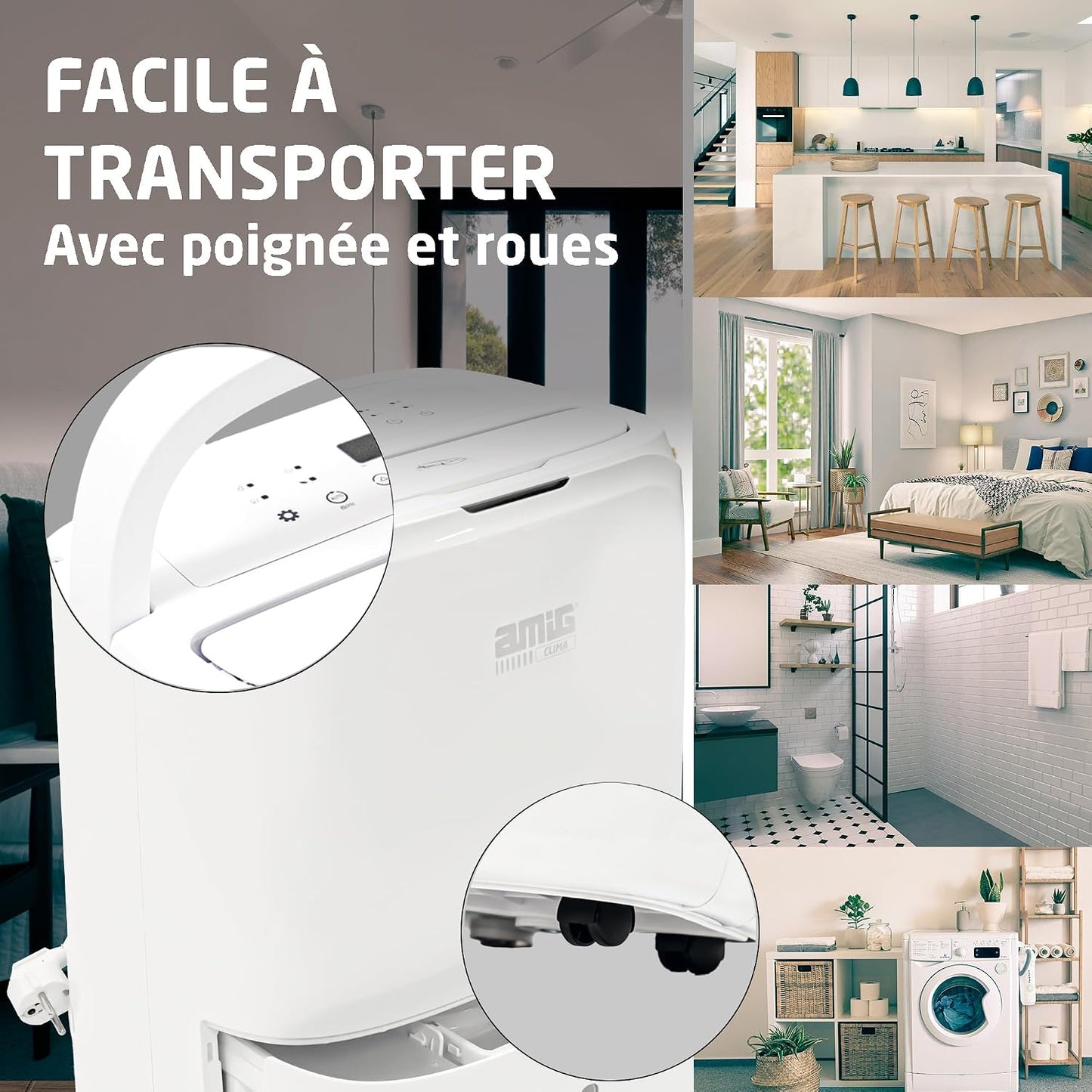  Amig – Déshumidificateur MIST - Capacité 20L/Jour - Régulation De L'humidité Et Minuterie - Réservoir D'eau Amovible 5,5L - 36x28x56 Cm - 270W - Couverture 160m³/h - Silencieux 42 DB - Séchage Linge