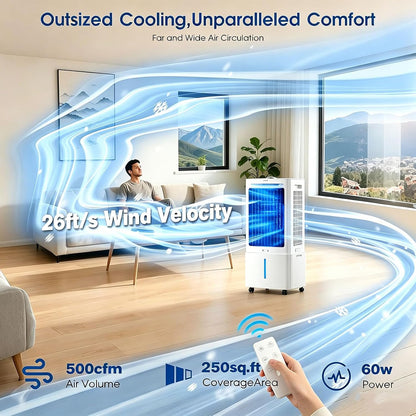  Climatiseur Mobile 25L, Refroidisseur D'Air Évaporatif Avec Télécommande, 3 Vitesses Et 3 Modes, Minuterie 12H, 2 Boîtes Des Glacières, Climatisation Portable Pour Maison Bureau Chambre Cuisine