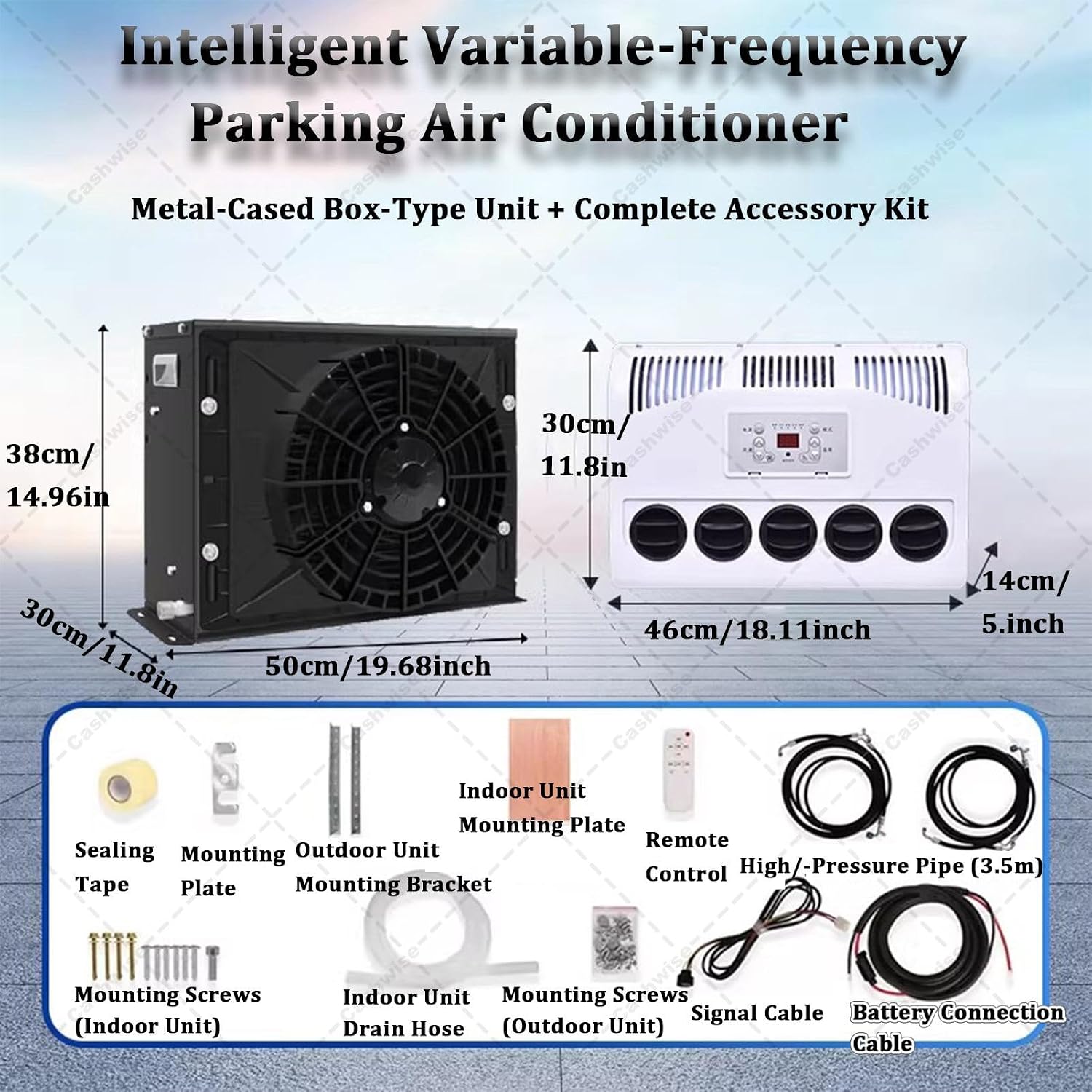 GENERIC Kit De Climatiseur Pour Camping-car, Système De Stationnement Divisé Avec Volume D'air De 450 M³/h, Refroidissement Rapide Et Silencieux Pour Camping-car, Bus, Caravane, Camions Lourds