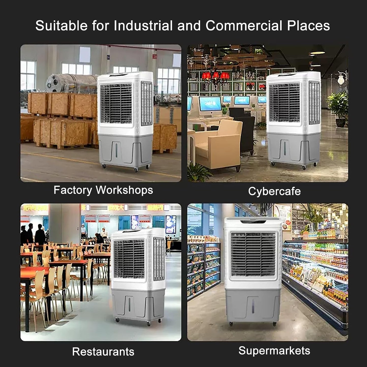  Climatiseur Portable 3 En 1, Refroidisseur D'air Par évaporation, Ventilateur D'extérieur, Oscillant à 120°, 3 Vitesses, Pour Patio, Garage, Industrie, Usage Commercial
