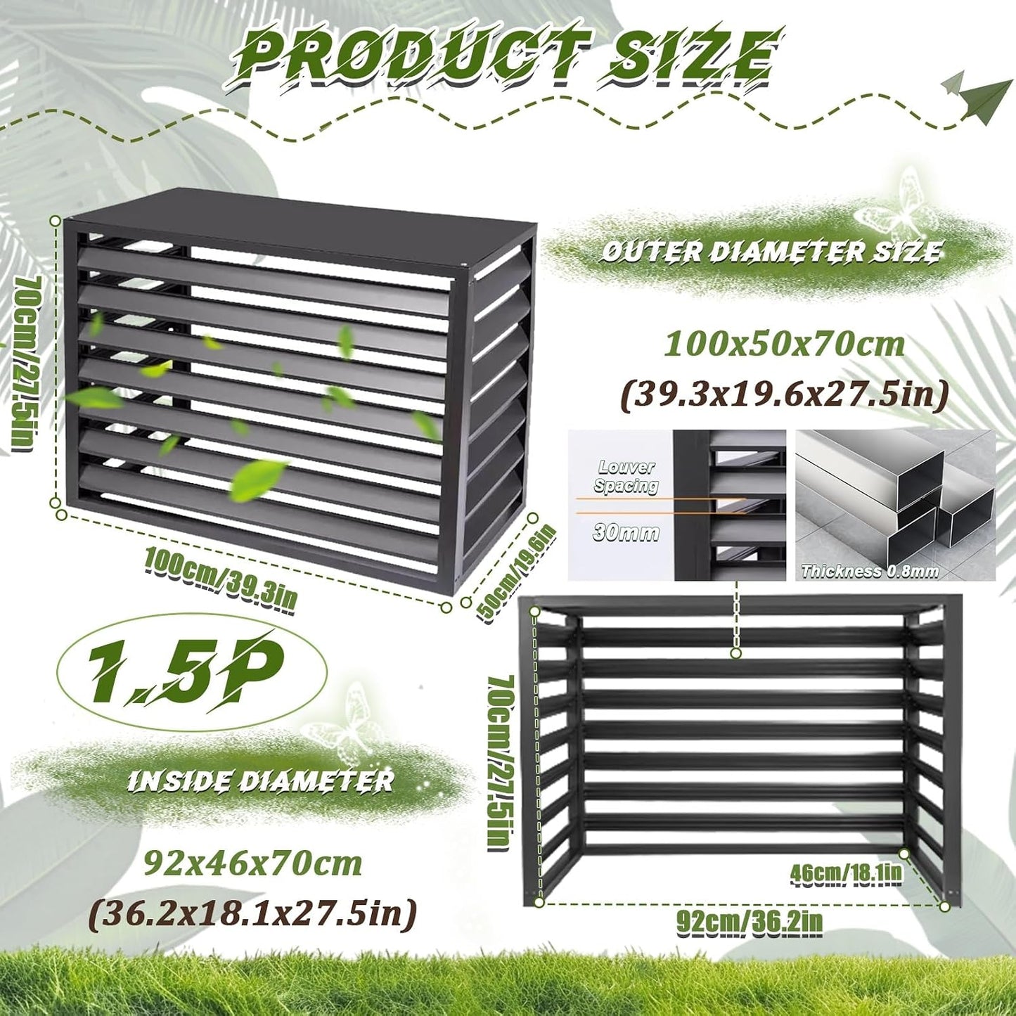 GENERIC Housse De Protection En Aluminium Pour Climatiseur - Résistant Aux Intempéries - Pour Extérieur - Pour Climatisation Et Protection Contre Le Condensateur - Assemblage Facile Pour Toutes Les Saisons