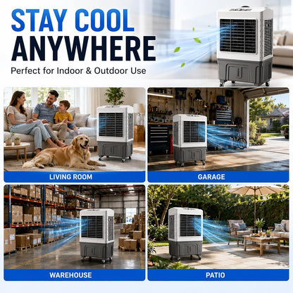  Refroidisseur D’air Évaporatif Portable 55L, Swamp Cooler Avec 3 Vitesses De Refroidissement, Oscillation 120°, 8 Packs De Glace, Climatiseur Pour Chambre Bureau Garage