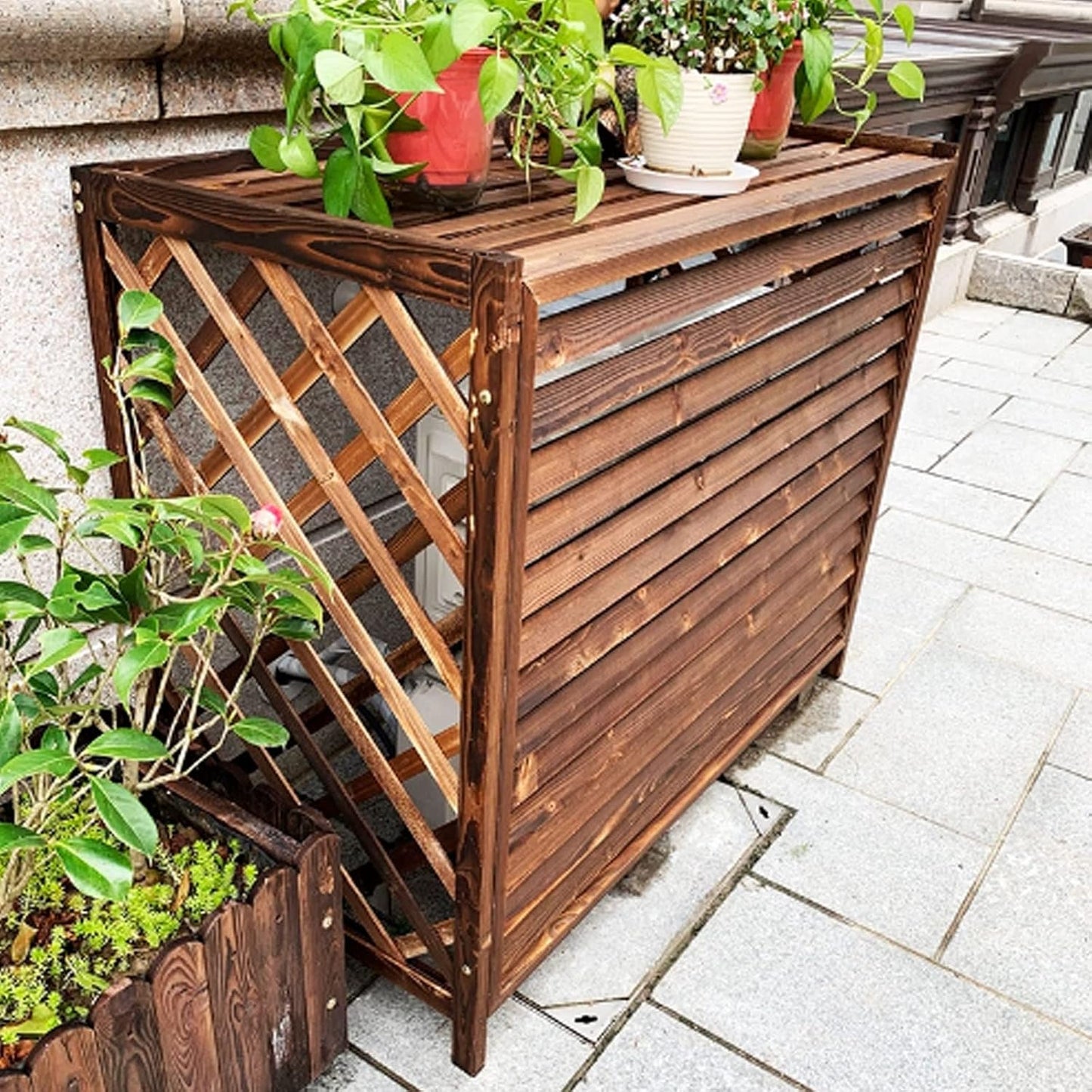 GENERIC Housse De Protection En Bois Pour Climatiseur Extérieur - Clôture En Maille - Résistante Aux Intempéries - Protection Pour Climatiseur Extérieur (taille)