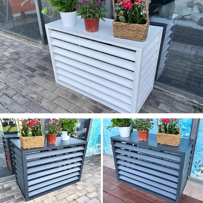 GENERIC Housse En Aluminium à 4 Panneaux Pour Climatiseur D'extérieur Et Support De Fleurs, Clôture Résistante Aux Intempéries, Noir (110 X 60 X 80 Cm)