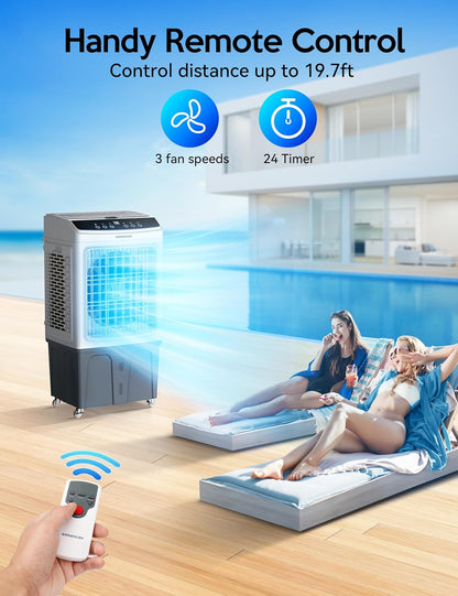  VAGKRI Refroidisseur D'air Par évaporation De 88,9 Cm, Refroidisseur De Marais De 2 800 CFM, Refroidisseur D'air D'oscillation De 120° Avec Télécommande, Minuterie 24 H, 3 Modes Et Vitesses Du Vent
