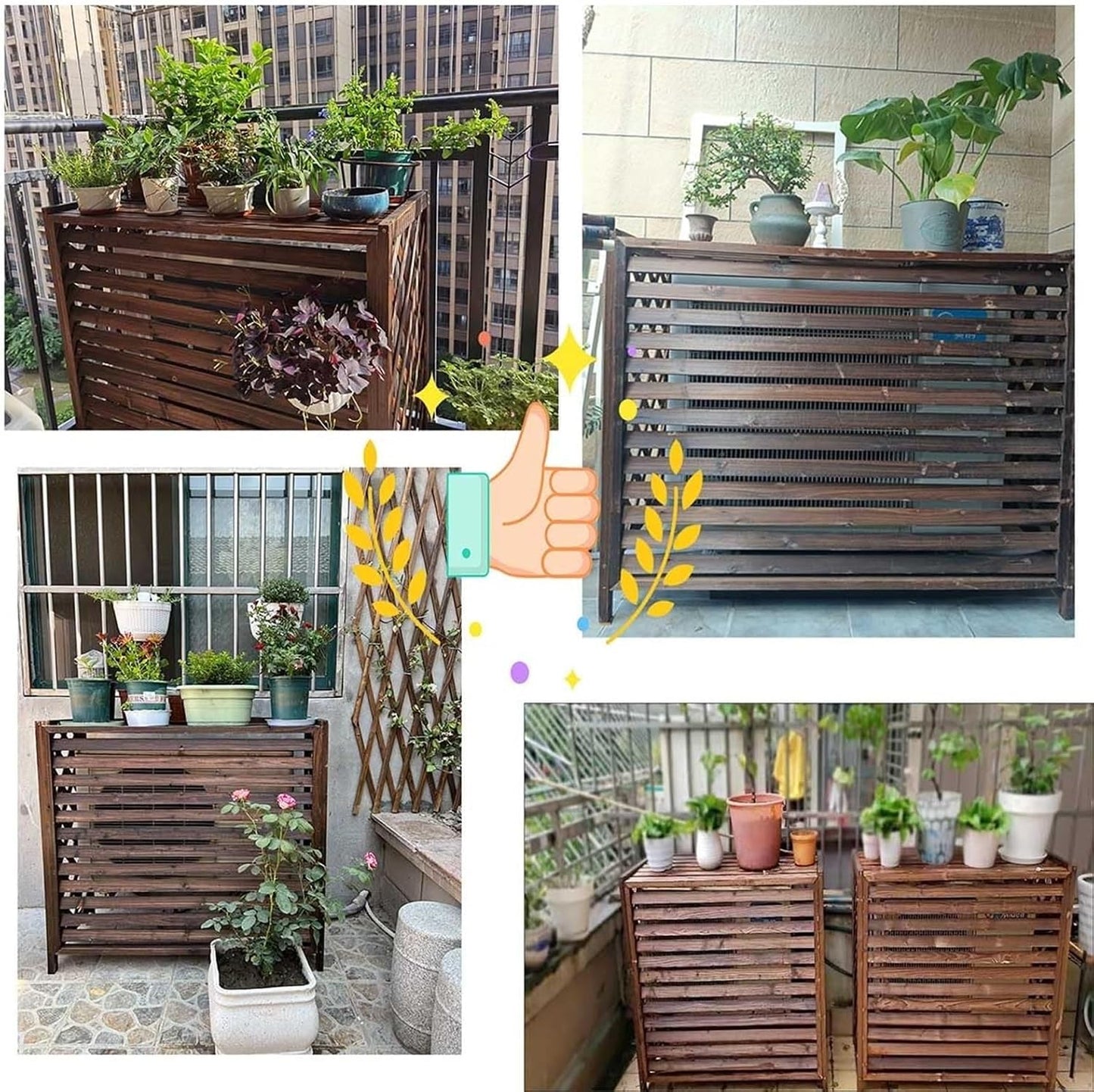  Clôture De Climatiseur De Type Fenêtre, Couvercle De Climatiseur, Coque De Poubelle En Bois Massif, Support De Climatiseur Dissimulé, Support De Fleurs, Grille De Protection