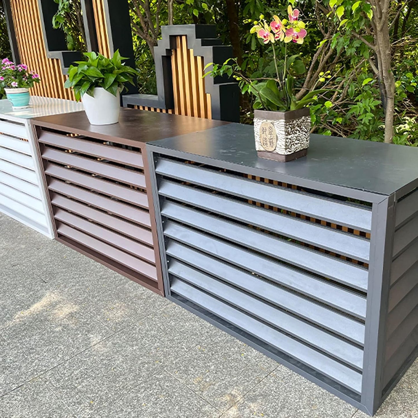 GENERIC Housse Pour Climatiseur Extérieur En Aluminium - Clôture Pour Dissimuler Les Unités - Protection Résistante Aux Intempéries Pour Climatiseurs Extérieurs Et Design élégant