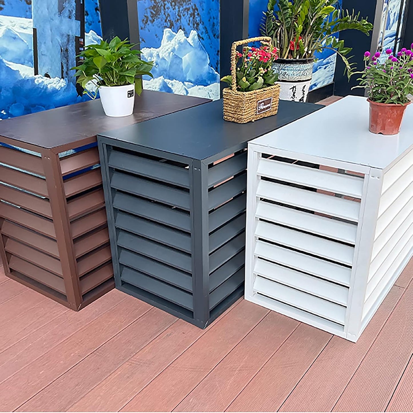  Couvercle De Climatiseur Extérieur En Aluminium Et Boîtier De Pompe à Chaleur, écran De Clôture De Protection Pour Condensateurs, Couvercle Autonome Pour Ordures Et Climatisation, Design Résistant Aux