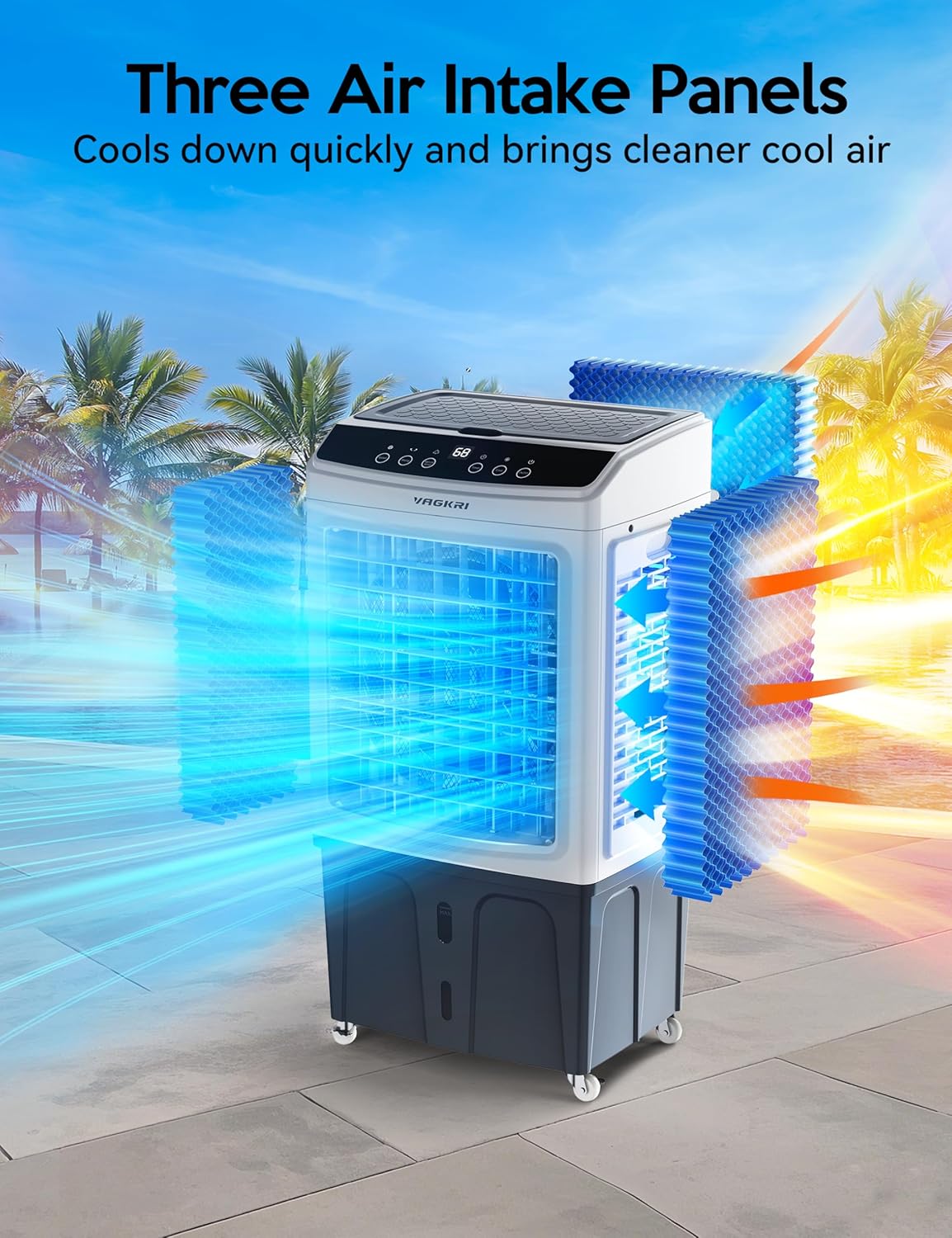  VAGKRI Refroidisseur D'air Par évaporation De 88,9 Cm, Refroidisseur De Marais De 2 800 CFM, Refroidisseur D'air D'oscillation De 120° Avec Télécommande, Minuterie 24 H, 3 Modes Et Vitesses Du Vent
