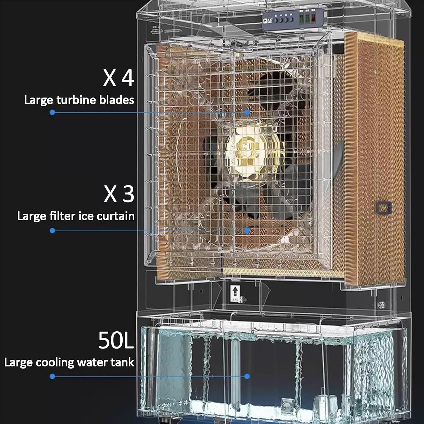 GENERIC Glacière De Marais 6500 CFM, Refroidisseur D'air Par évaporation Avec Réservoir De 70/80 L, Télécommande, 4 Blocs De Glace, Oscillation De 110°, 3 Vitesses Pour Garage Commercial