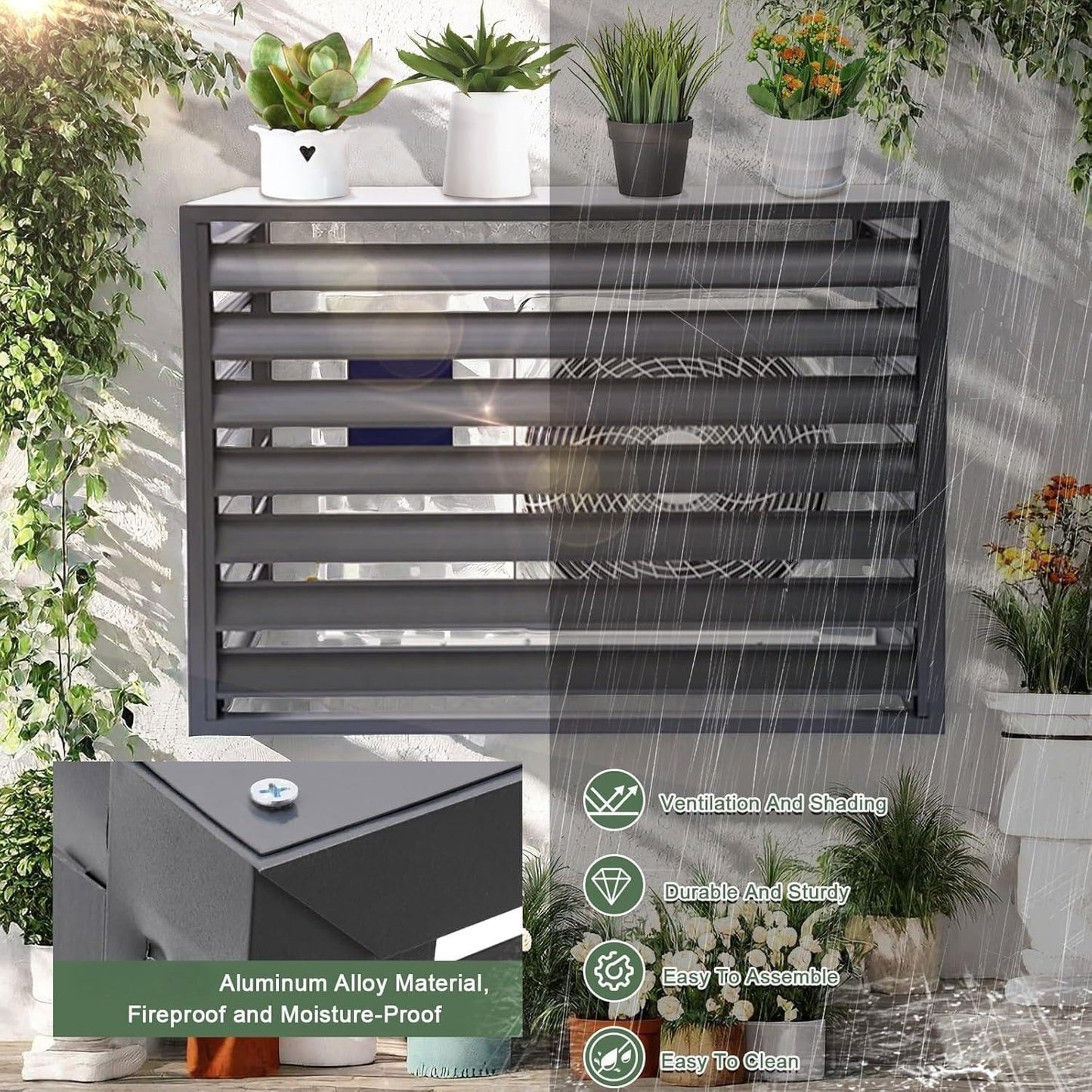 GENERIC Housse De Protection Pour Climatiseur D'extérieur En Aluminium – Écran De Clôture AC Résistant Aux Intempéries Et Bouclier De Protection Contre Le Condensateur – Assemblage Facile – Ajustement