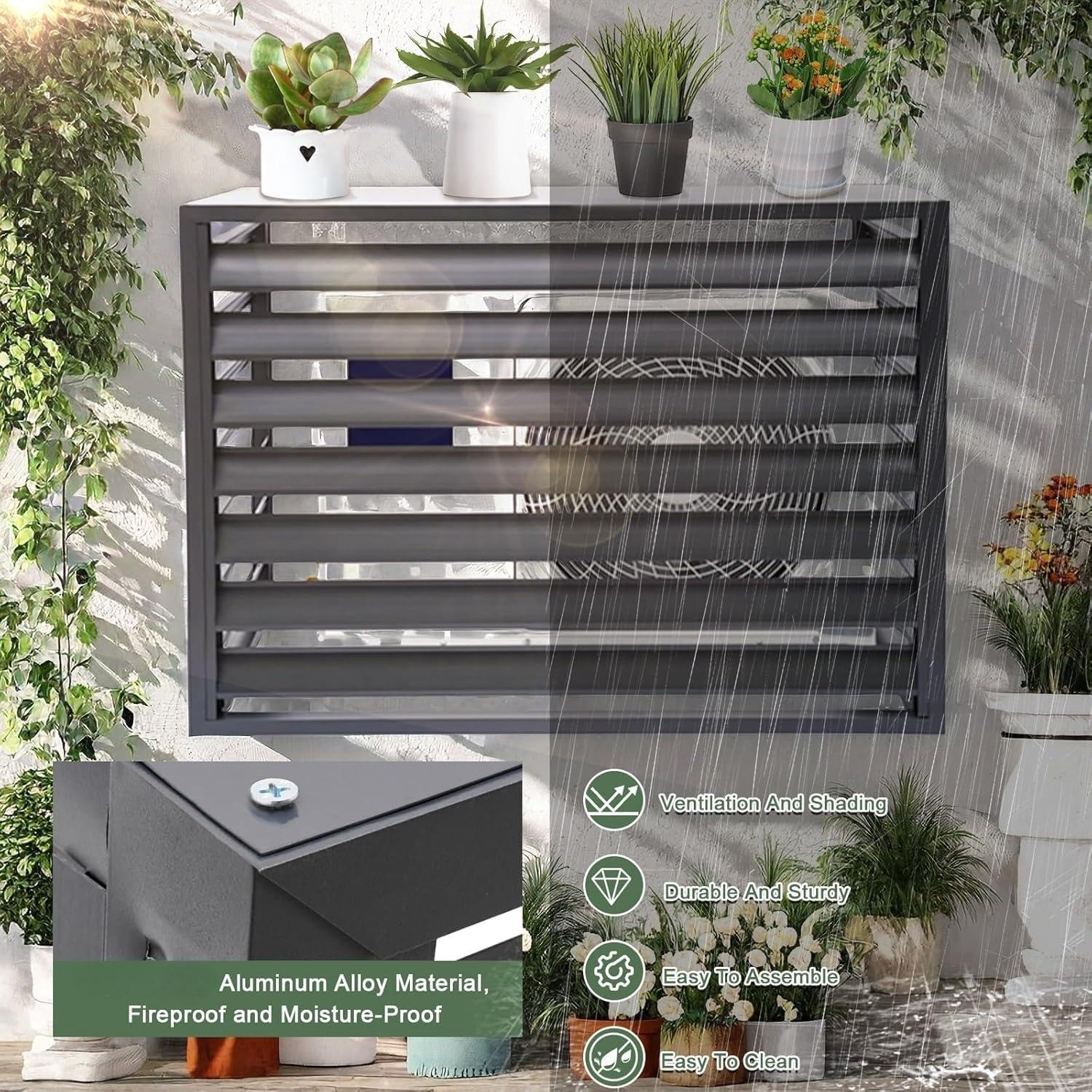 GENERIC Housse De Protection En Aluminium Pour Climatiseur - Résistant Aux Intempéries - Pour Extérieur - Pour Climatisation Et Protection Contre Le Condensateur - Assemblage Facile Pour Toutes Les Saisons
